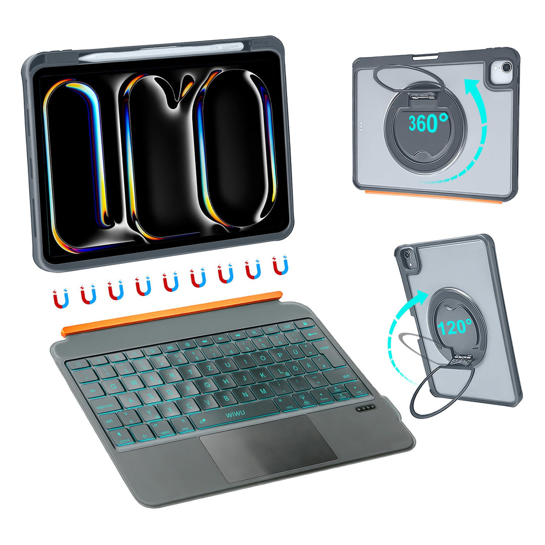 WIWU iPad Pro 11 Hülle mit Tastatur (M5/M4 2025/2024) 360°-Ständer Magnetisch Abnehmbare Tastaturhül