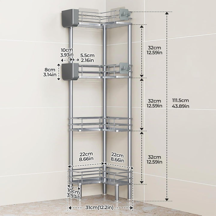 Orimade 4 Stück Duschablage Stehend Rostfrei,Ecke Duschregal Freistehende, Duschkörbe Stand für Bade