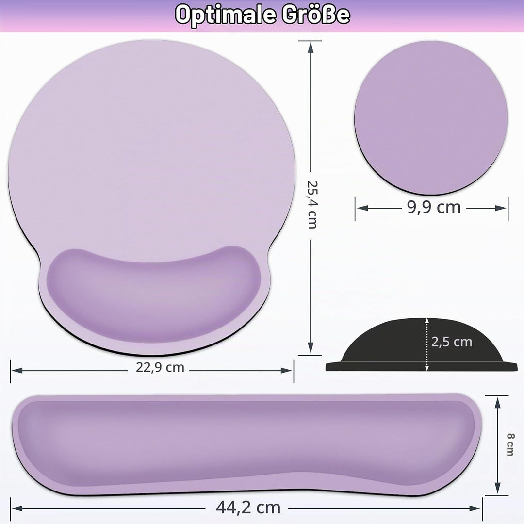 Mauspad Set, 3-in-1 Mousepad mit Gelkissen+Handballenauflage Tastatur+Cup Pad,Ergonomisches Mauspad