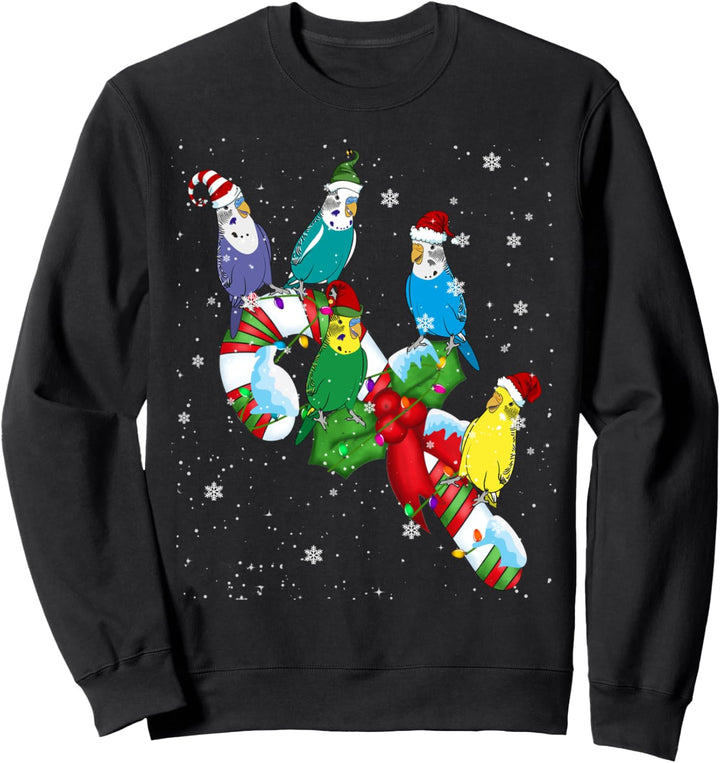 Weihnachtsmann Elf Wellensittich auf Süssigkeiten Weihnachtslicht Weihnachtsmann Elf Vogel Sweatshir