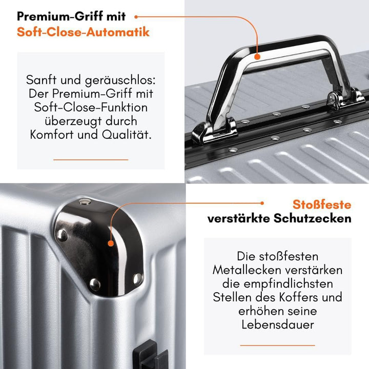 It’Go Aluminiumrahmen-Hartschalenkoffer M – ABS-Gepäck mit Metallecken, TSA-Schloss & 4× 360° Spinne