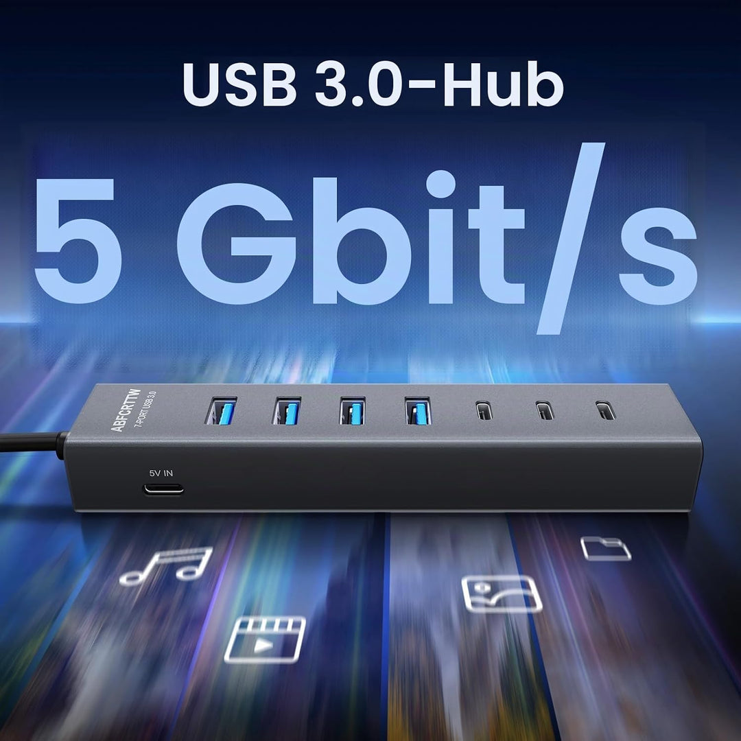 USB C auf USB Adapter, Aluminium USB C Hub 5Gbps Mit 4 USB-A & 3 USB-C Port, USB C Verteiler Mehrfac