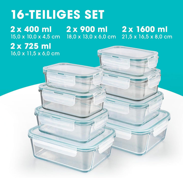 GOURMETmaxx Glas Frischhaltedosen Klick-it 8er Set | Hervorragend geeignet für Spülmaschine, Mikrowe