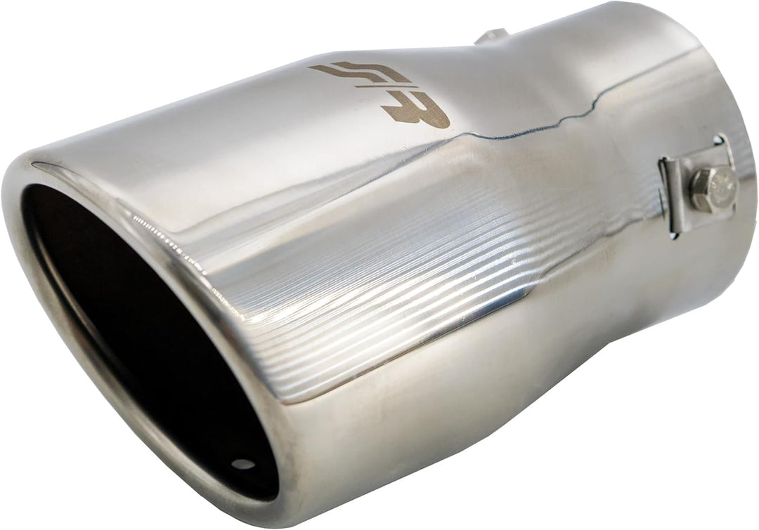 Simoni Racing Auspuffzierstück Oval/Schräg Edelstahl - 95x82xL147mm - Anschluss ->65mm