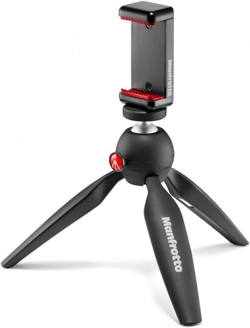 Manfrotto MKPIXICLMII-BK, Mini-Stativ mit universeller Smartphone-Klemme, Made in Italy, für iPhone