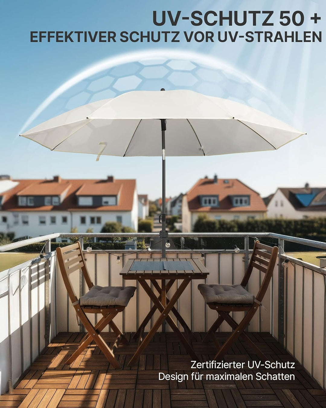 4smile Sonnenschirm Balkon Ø 180cm, Beige - Sonnenschirm Strand mit Hülle - Balkonschirm mit Knickfu