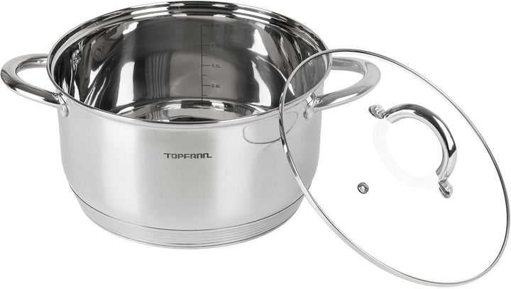 Edelstahl Kochtopf 16cm mit Glasdeckel Topf Suppentopf Universaltopf Induktion 1,6L
