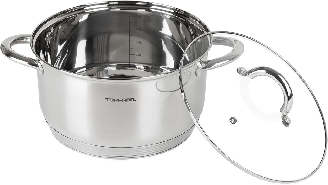 Edelstahl Kochtopf 18cm mit Glasdeckel Topf Suppentopf Universaltopf Induktion 2L
