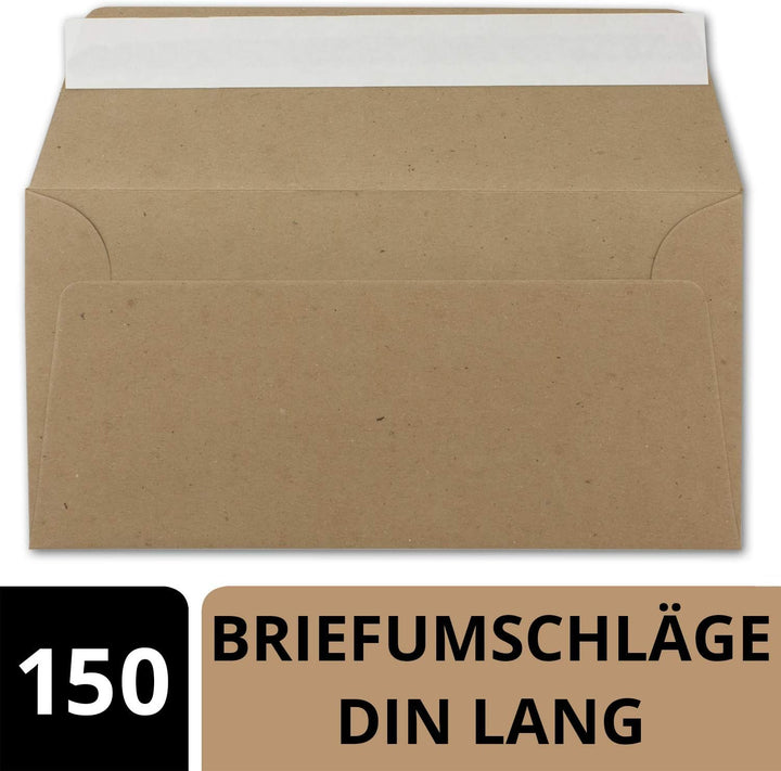 150x Kraftpapier Umschläge DIN Lang - Braun ÖKO - Haftklebung selbstklebend 11 x 22 cm - 120 g/m² Br