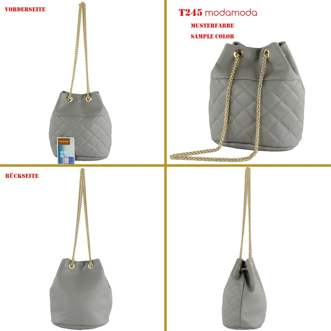 modamoda de T245 Damen Leder Beuteltasche Schultertasche handmade in Italy Blassbraun, Blassbraun