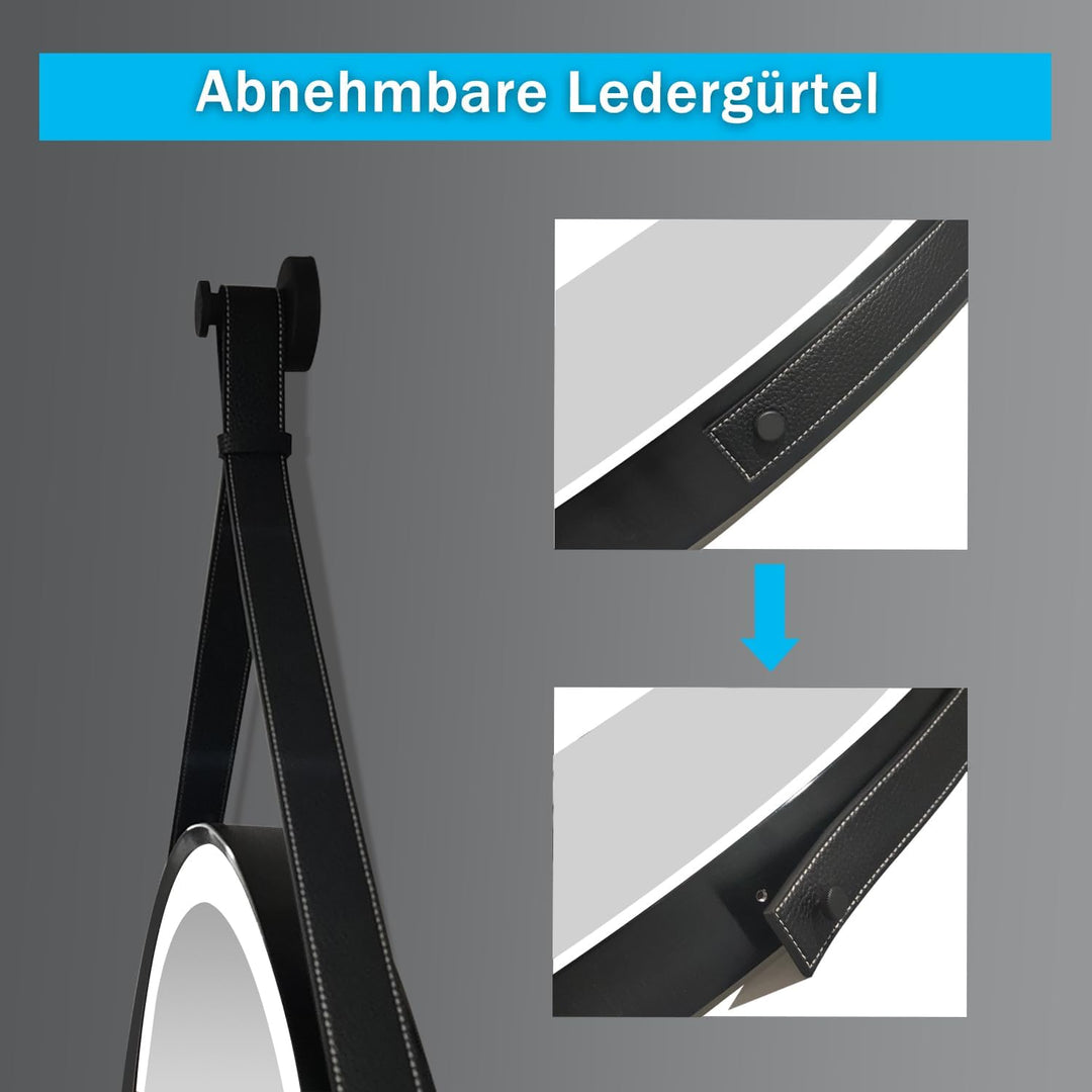 Aica Sanitär Runder Spiegel Schwarz 50cm LED Badspiegel Kalt/Neutral/Warmweiss dimmbar Touch/Wandsch