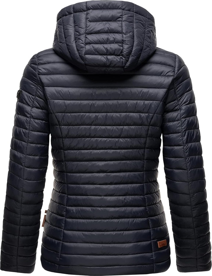 MARIKOO Damen leichte Übergangsjacke Steppjacke mit Kapuze Asraa XS-3XL, XS Navy