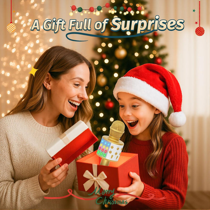 Fede Karaoke Mikrofon, Drahtloses Bluetooth Mikrofon für Kinder, Lustige Geschenke Spielzeug für Tee