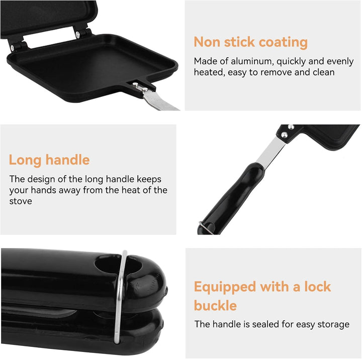 Toasted Sandwich Maker, Aluminium Doppelseitige Sandwich Flip Pan Tortilla Panini Presse für Herd, G