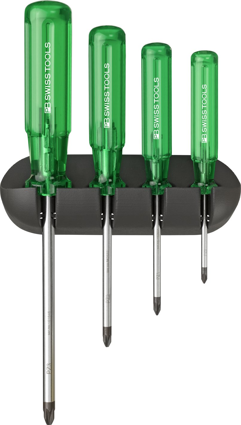 PB Swiss Tools Classic Pozidriv-Schraubendreher-Satz Mit Wandhalter (Grösse: 192/ 0, 1, 2, 3)