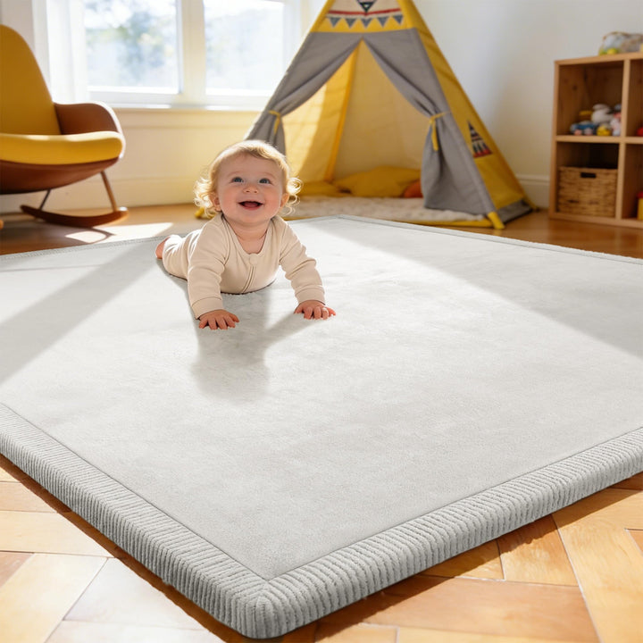 Treeboy Spielmatte Baby 200x150x2cm hellgrau – Teppich für Kinderzimmer mit hochwertigem Memory-Scha