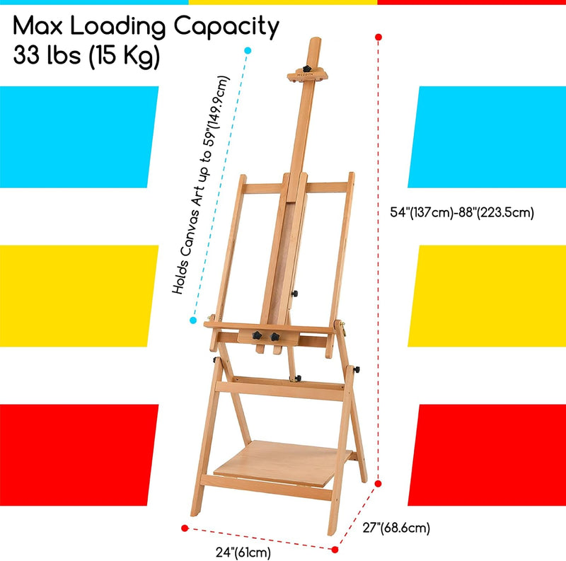 MEEDEN Grosse Atelierstaffelei, Umwandelbare Staffelei mit H-Rahmen für Künstler, Verstellbare Kunst