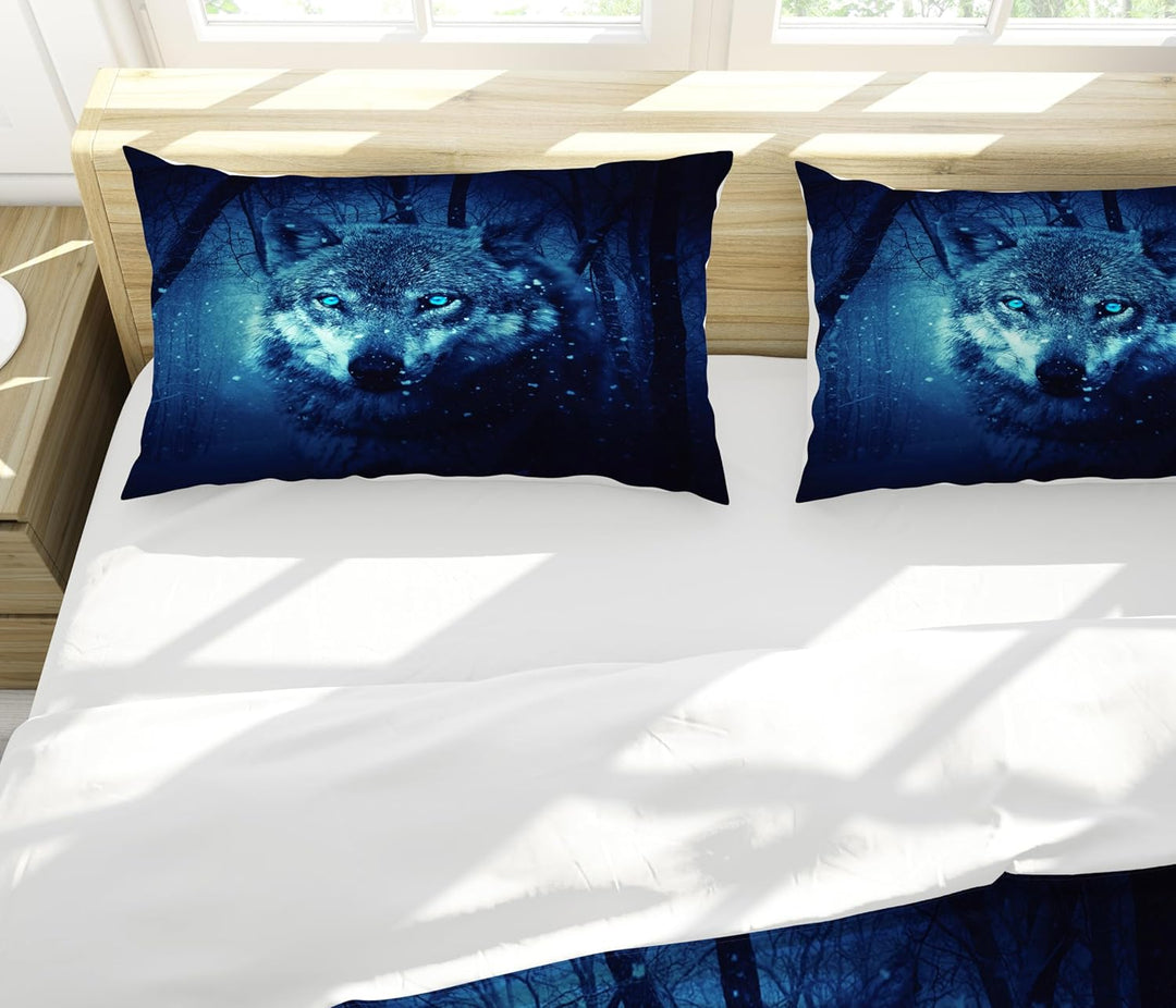 Bettwäsche Bettbezug 3D Wolf Print Betten Set Kinder Erwachsene,3 Teilig Mikrofaser Bettbezug mit Re