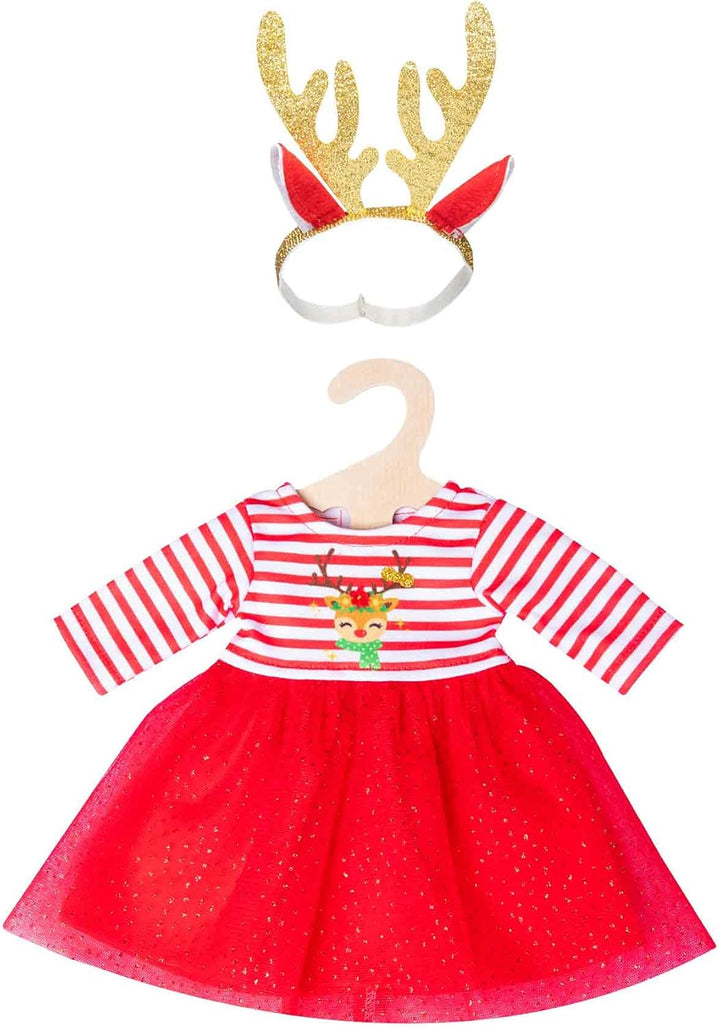 Heless 2151 - Weihnachts-Kleid für Puppen im Design Rentier Rudi, inklusive Haarband mit prachtvolle