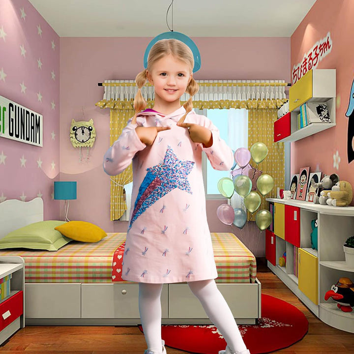 Mädchen Kleid Baumwolle Langarm Kapuzenpullover Hoodie 2-7 Jahre | Streifen Blumen Muster, Langarm,