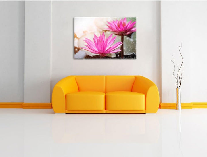 Pixxprint Wasserlilie / 100x70cm Leinwandbild bespannt auf Holzrahmen/Wandbild Kunstdruck Dekoration