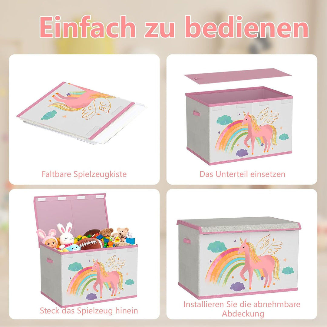 Spielzeugkiste Aufbewahrungsbox mit Deckel Kinderzimmer- 83L Faltbar Gross Spielzeug Aufbewahrung Ki