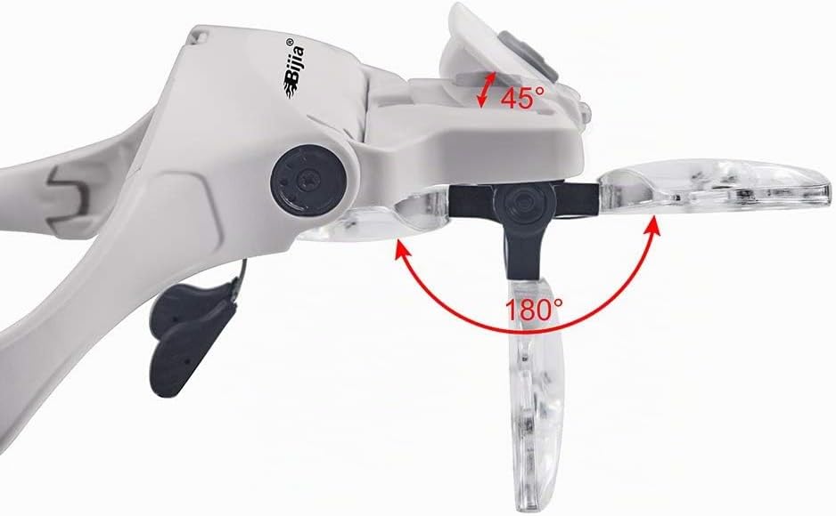 BIJIA Lupenbrille mit 2 LED Licht Hände Frei Kopfband Lupen Standlupe für Hobby, Lesen, Elektriker,