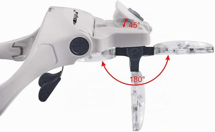 BIJIA Lupenbrille mit 2 LED Licht Hände Frei Kopfband Lupen Standlupe für Hobby, Lesen, Elektriker,