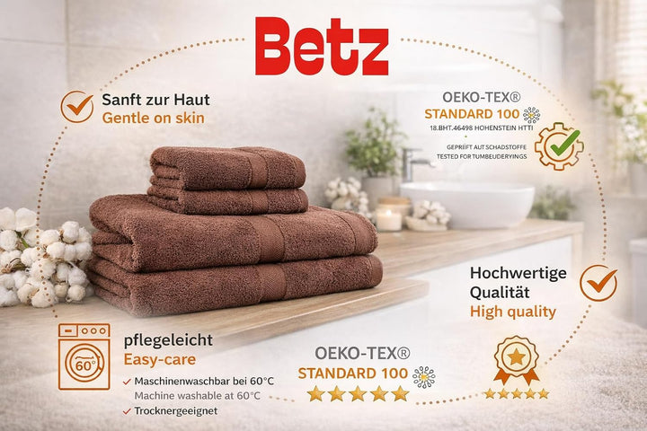 Betz 4-TLG. Handtuch-Set Premium 100% Baumwolle 2 Duschtücher 2 Handtücher Farbe nuss, Nuss