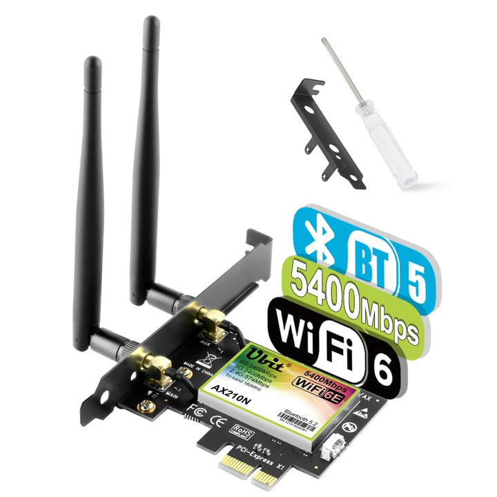 Ubit WiFi 6E AXE5400 PCIe WLAN Karte für PC Intel AX210 Chipsatz mit Bluetooth 5.3 PCI Express Netzw