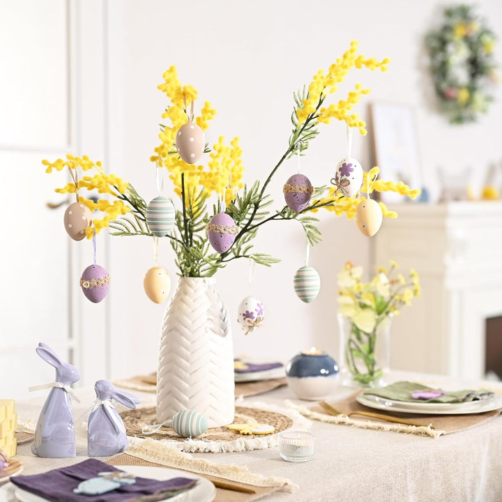 Valery Madelyn 12er Ostereier zum Aufhängen für Osterdeko,6cm Modern Plastikeier für Ostern Deko,Vio