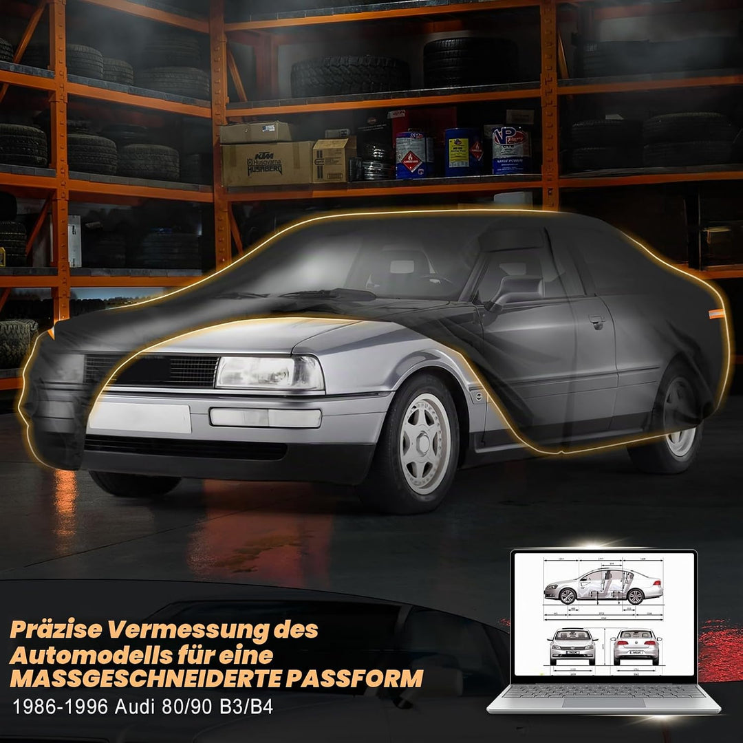 Autoabdeckung Wasserdicht für 1986-1996 Audi 80/90 B3/B4, Vollgarage Autoplane Auto Abdeckplane Wint