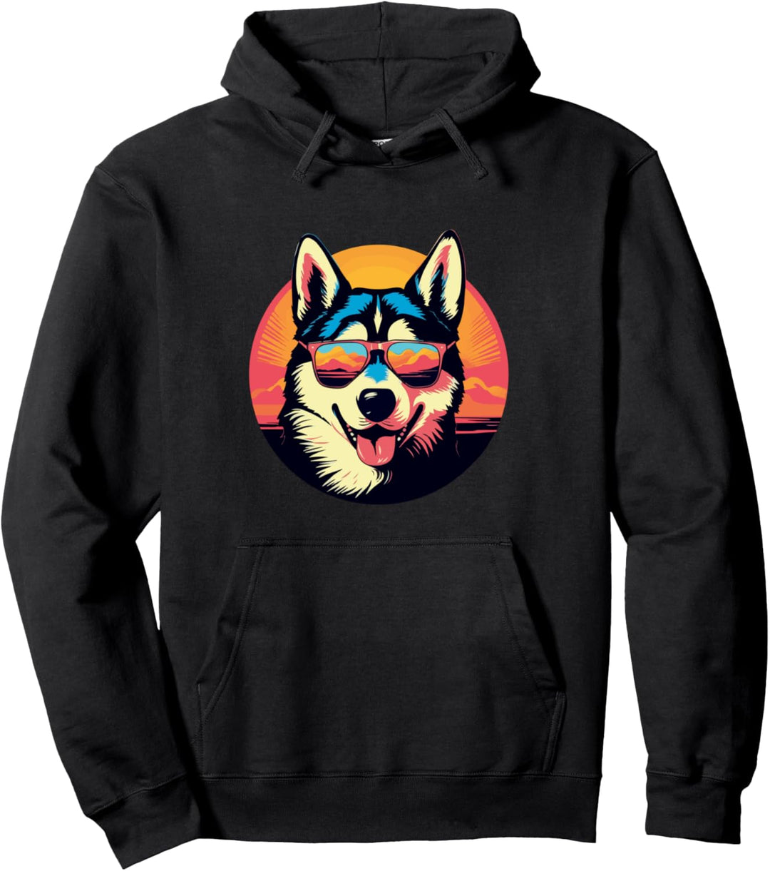 Husky mit Sonnenbrille Pullover Hoodie