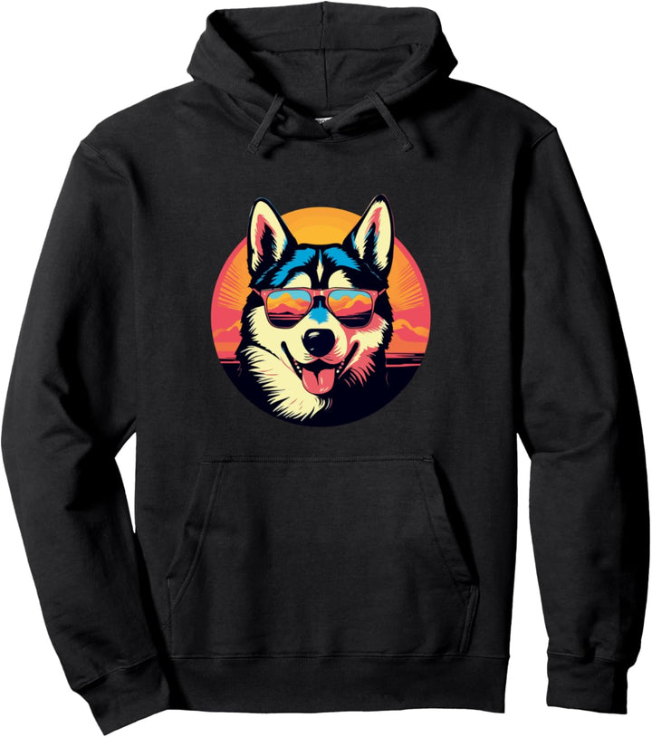 Husky mit Sonnenbrille Pullover Hoodie