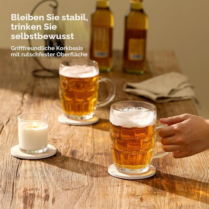 LIFVER Untersetzer Gläser, 6er Glasuntersetzer Set im Marmor-Stil, Saugfähige Untersetzer mit Korkbo