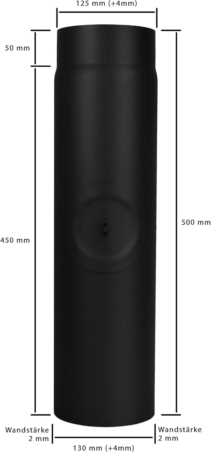 LANZZAS Ofenrohr 500 mm mit Tür, im Durchmesser DN 130 mm, Farbe: schwarz - weitere Rohre aus unsere