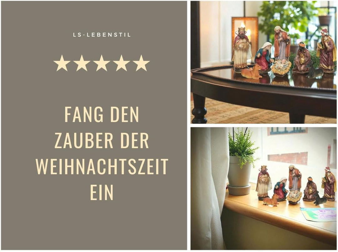 LS-LebenStil Krippenfiguren Set 11cm 8 Figuren bunt Krippe Krippenset handbemalt 8-teilig Bis 11cm,