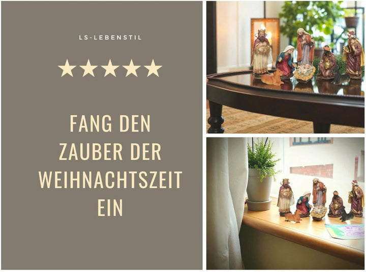 LS-LebenStil Krippenfiguren Set 11cm 8 Figuren bunt Krippe Krippenset handbemalt 8-teilig Bis 11cm,