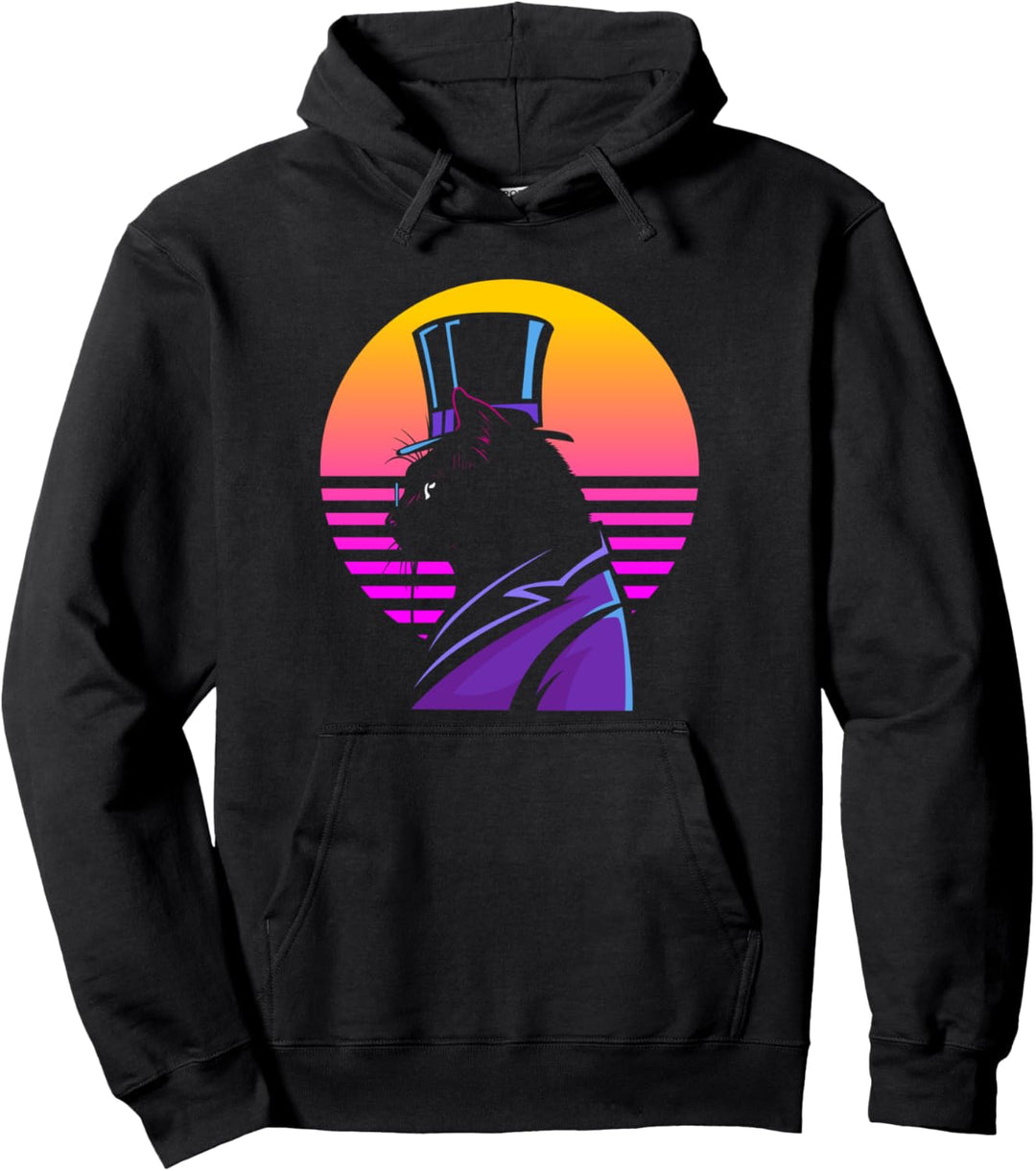 Outrun Synthwave Cyberpunk Streampunk Cat Pullover Hoodie