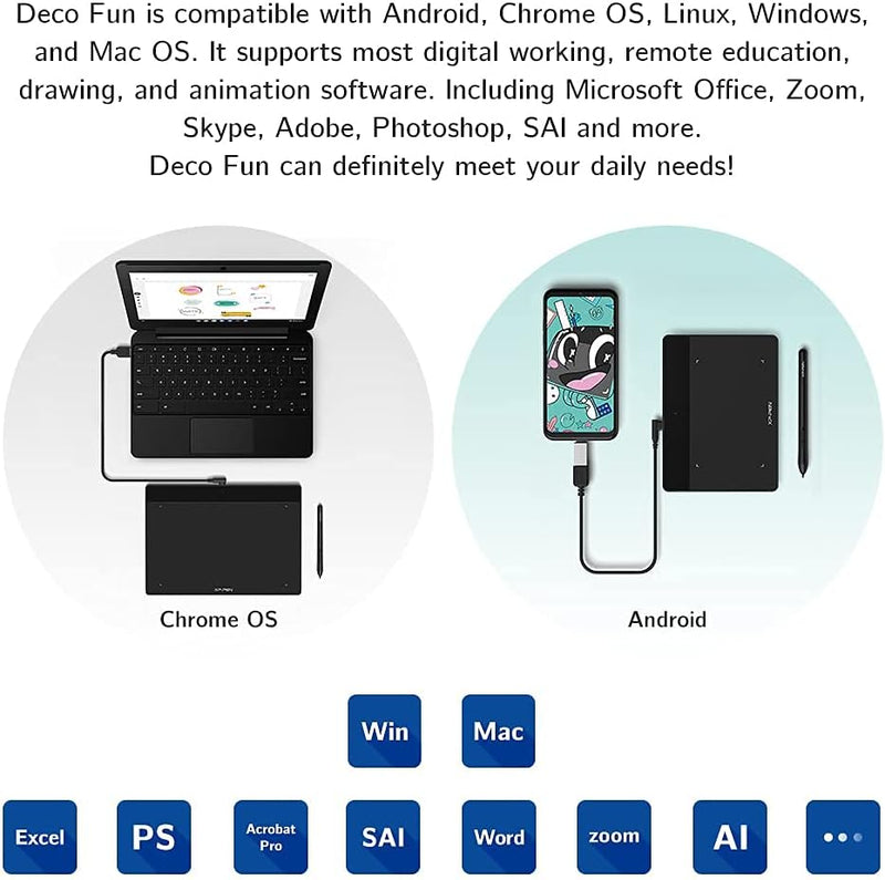 XP-PEN Deco Fun S 6,3"x4" Grafiktablett mit batterielosem Stift 60°Neigung zum digitalen Zeichnen/Sc
