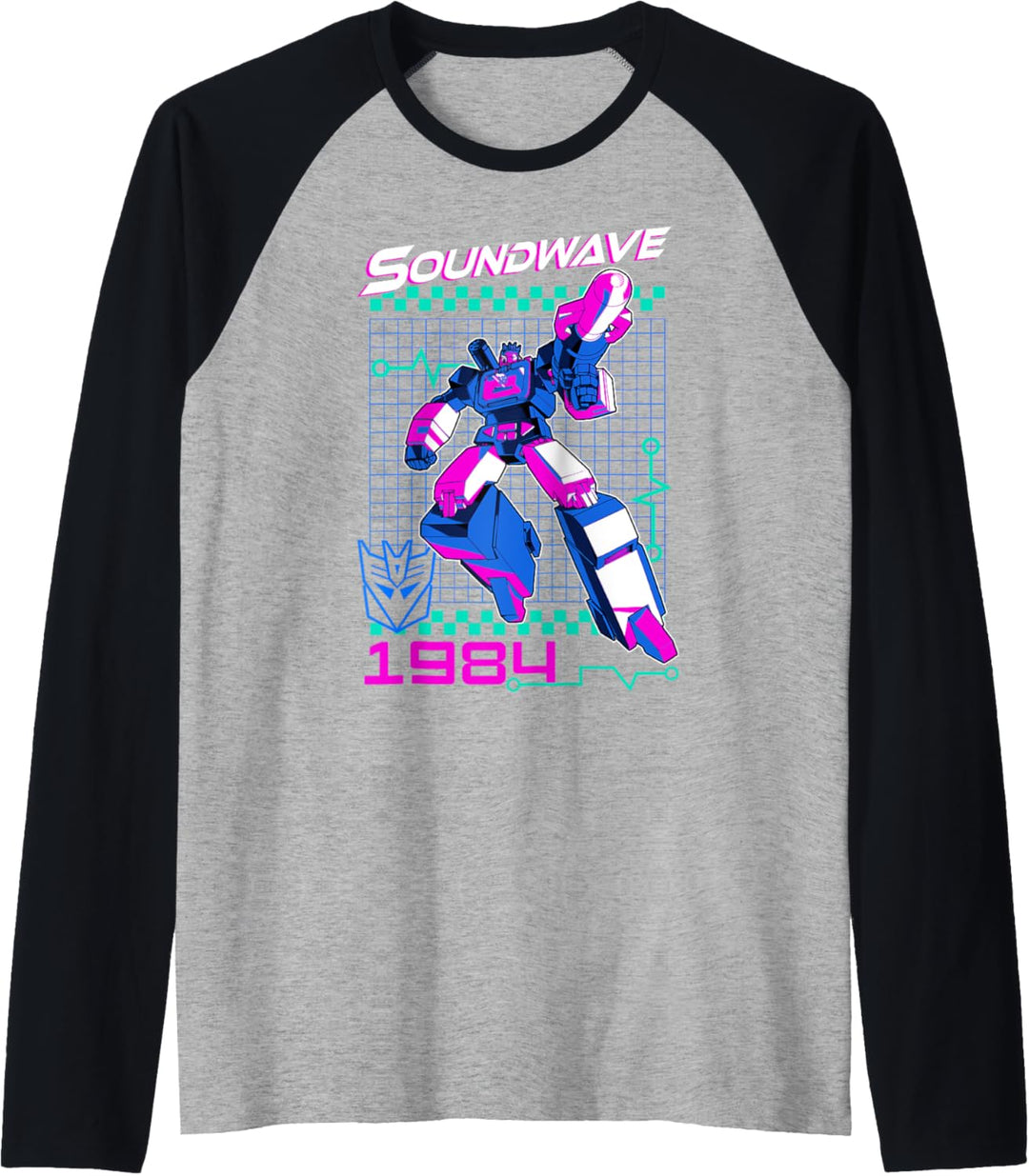 Transformers Soundwave 1984 Retro Grid Logo Raglan