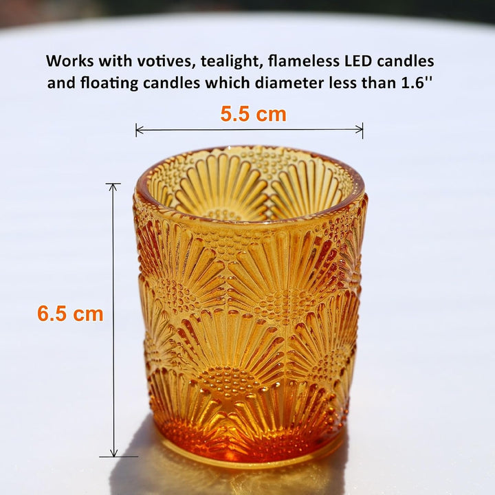 12 Stück Amber Teelichthalter Glas, Ginkgo-Biloba Teelichter Gläser (5,5 W × 6,5 H cm) im Grosspack