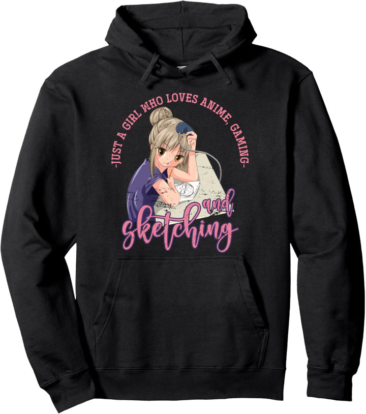 Nur ein Mädchen das Anime Gaming und Zeichnen liebt Gamer Pullover Hoodie