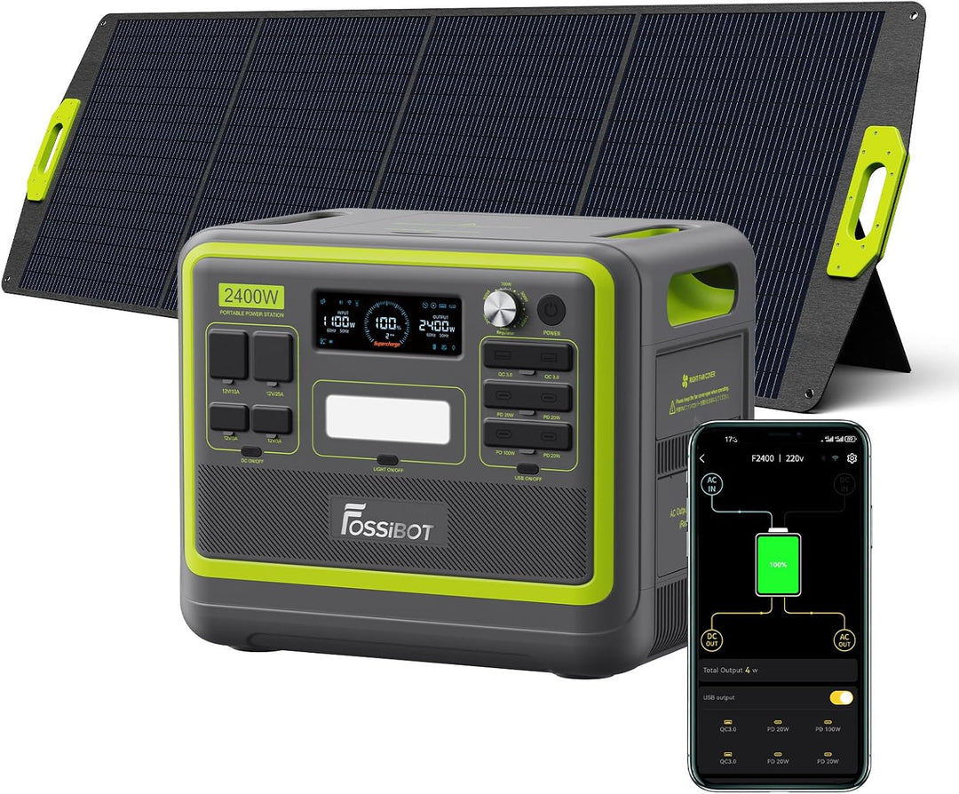 FOSSIBOT Powerstation 2400W AC Ausgängen (4800 W Peak) F2400, Stück mit 200W Solarpanel Power Statio
