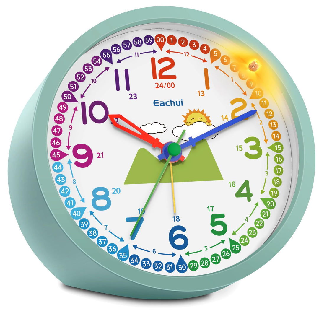 Analog Wecker Kinder ohne Ticken für Jungen und Mädchen - Analog Quarzwecker mit Nachtlicht, Snooze