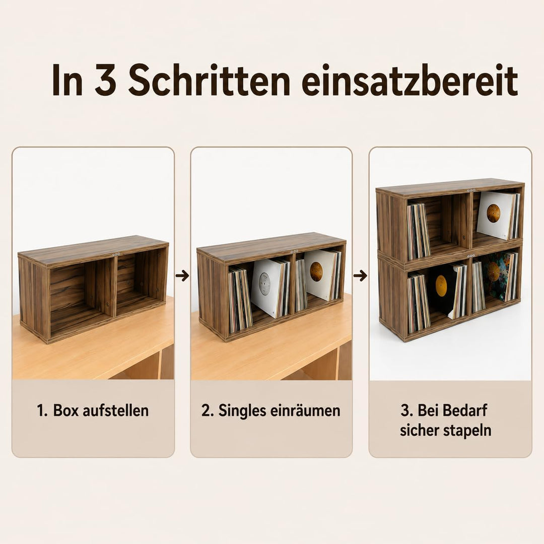 Zomo VS-Box 7/200 Vinyl Aufbewahrung für 200–240 Singles - 7 Zoll - 705 x 200 x 230 mm - Zebrano - M