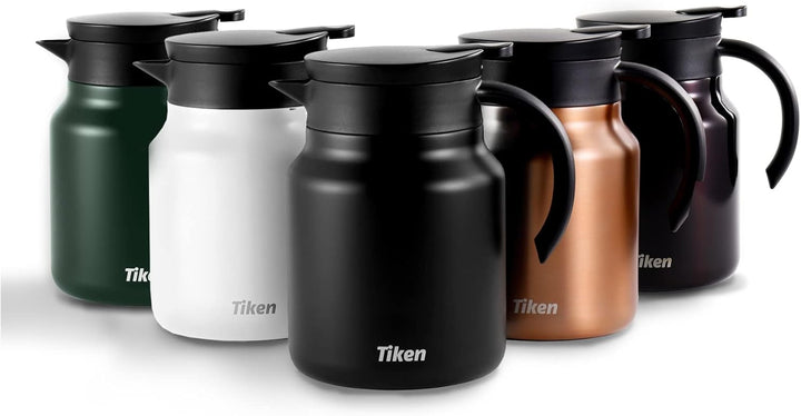 Tiken 1L Thermoskanne aus Doppelwandingem Edelstahl Isolierkanne Kaffeekanne mit Quick Tip Verschlus