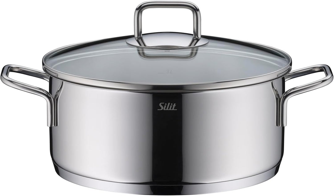 Silit Extra Cook, Bratentopf 24 cm mit Glasdeckel, Innenskalierung, breiter Schüttrand, hochwertiger