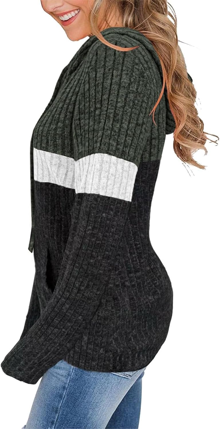 TrendiMax Hoodie Damen Herbst Übergangs Strickpullover Kapuzenpullover mit Kordelzug Locker Sweatshi