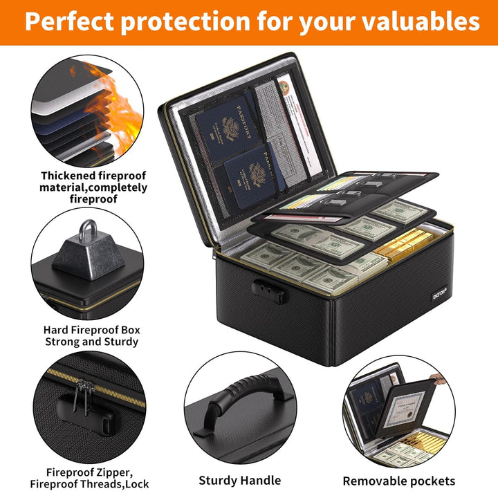 Feuerfeste Dokumententasche mit Feuerfeste Reissverschluss und Schloss,Harte Aufbewahrungsbox,Wasser
